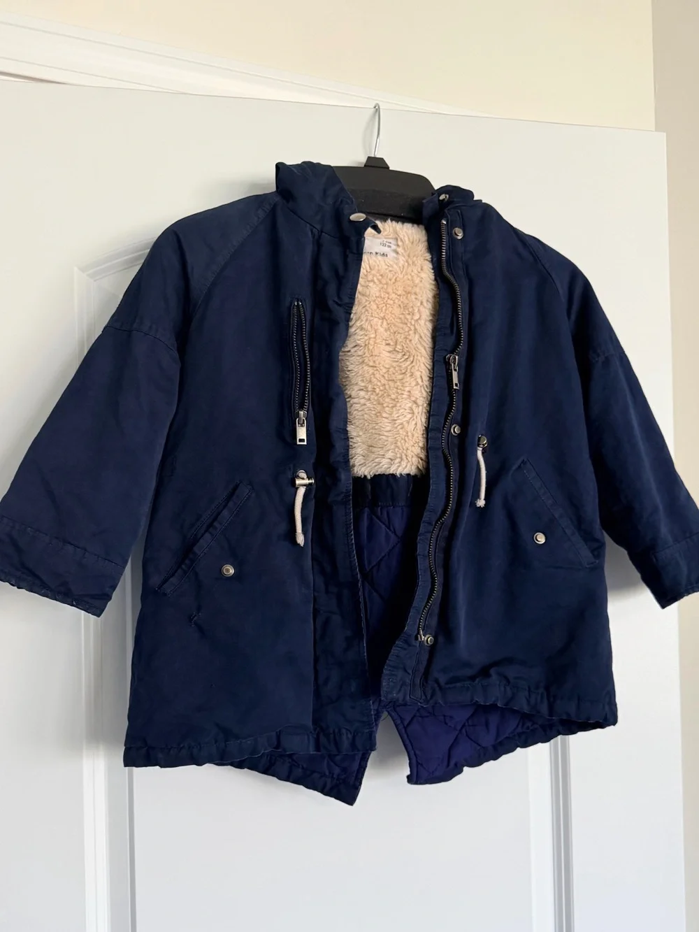 Zara Kids Navy Hooded Parka Jacket with Faux Fur Lining
